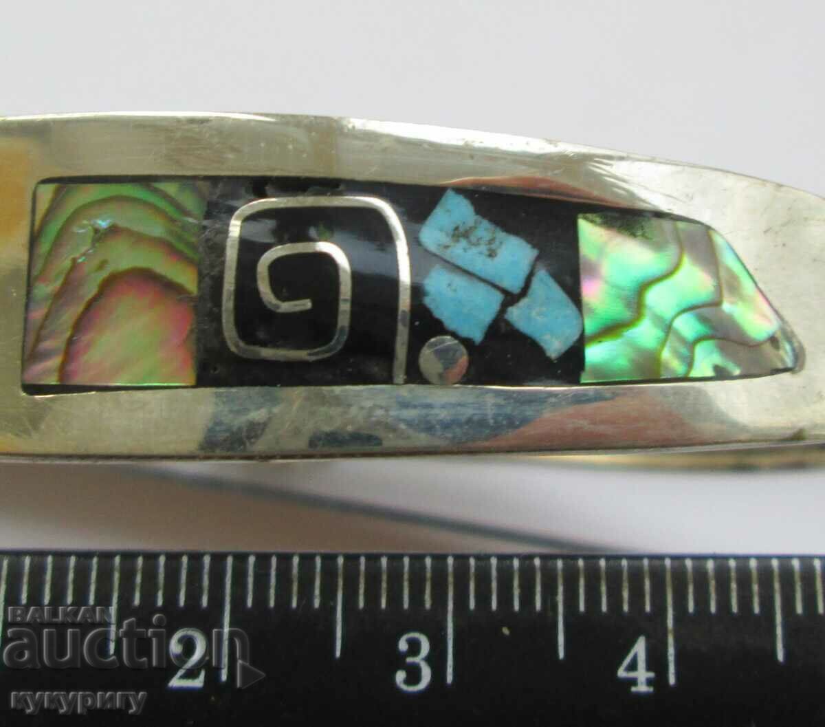 Old women's bracelet handmade mother-of-pearl turquoise inlay - 6 Old women's bracelet handmade mother-of-pearl turquoise inlay - 6
