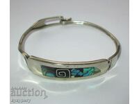 Old women's bracelet handmade mother-of-pearl turquoise inlay