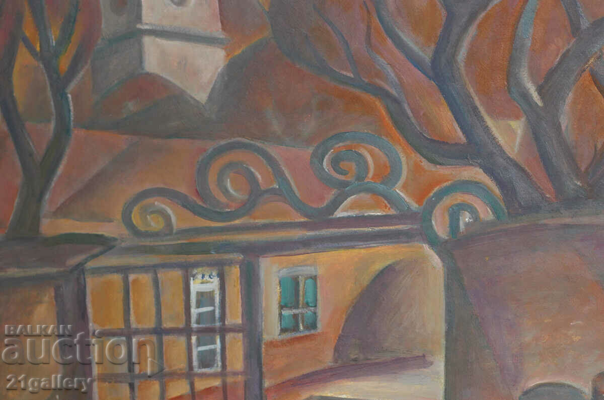 Cityscape oil painting, unsigned - 5 Cityscape oil painting, unsigned - 5