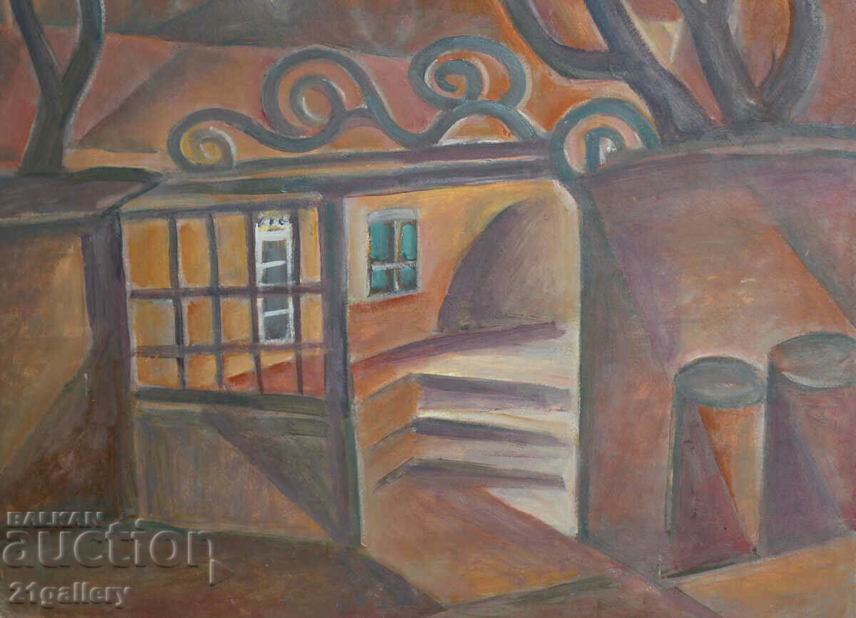 Cityscape oil painting, unsigned - 6 Cityscape oil painting, unsigned - 6