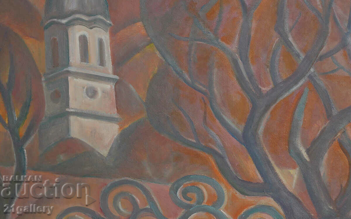 Cityscape oil painting, unsigned - 7 Cityscape oil painting, unsigned - 7