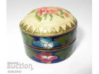 Beautiful old small box cellular enamel and embroidery