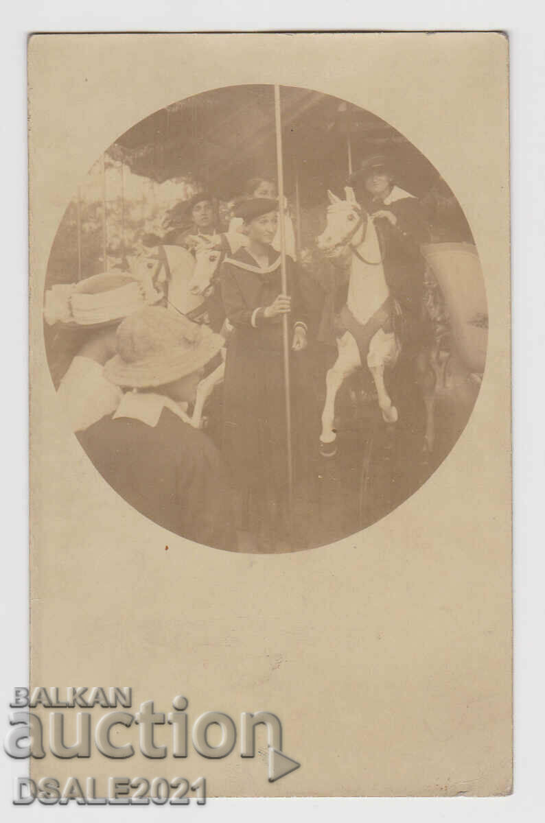 1918 old photo Sofia Lunapark Carousel 8.6x13.6cm.