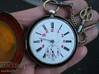 OLD SILVER POCKET WATCH WITH KEY AND SAFE BOX