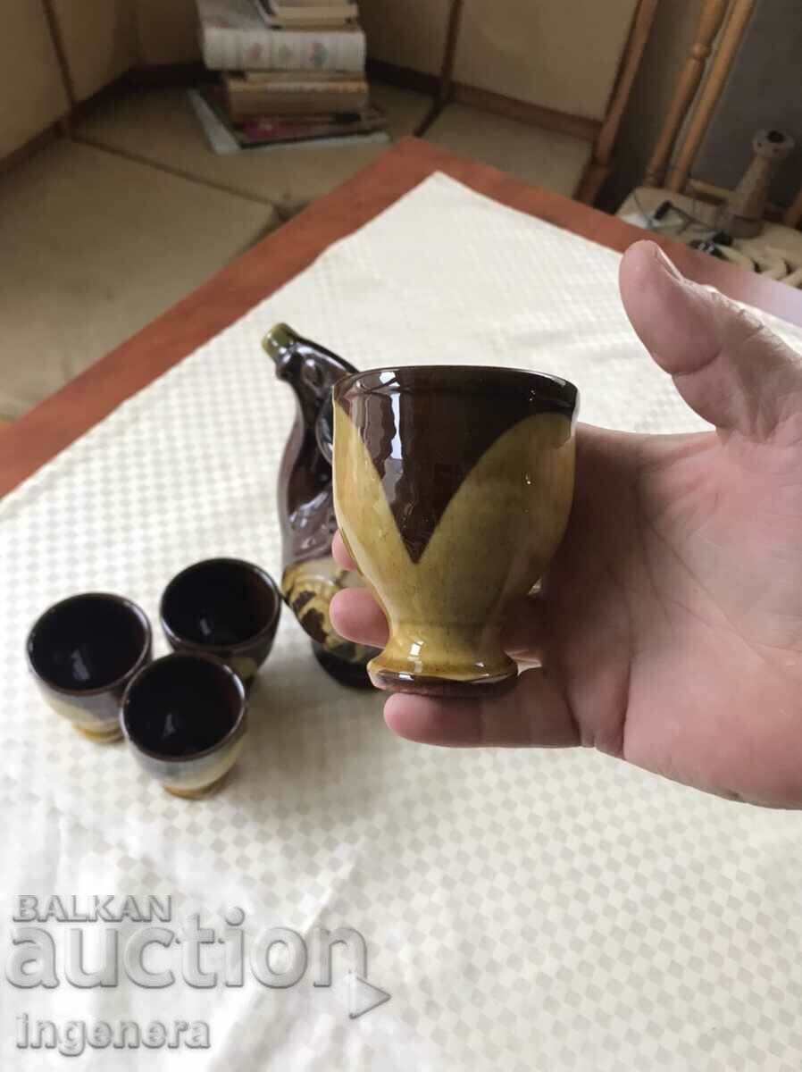 CERAMIC SERVICE KETTLE POT GLASS SET NEW LABEL - 6 CERAMIC SERVICE KETTLE POT GLASS SET NEW LABEL - 6