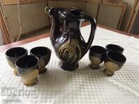 CERAMIC SERVICE KETTLE POT GLASS SET NEW LABEL