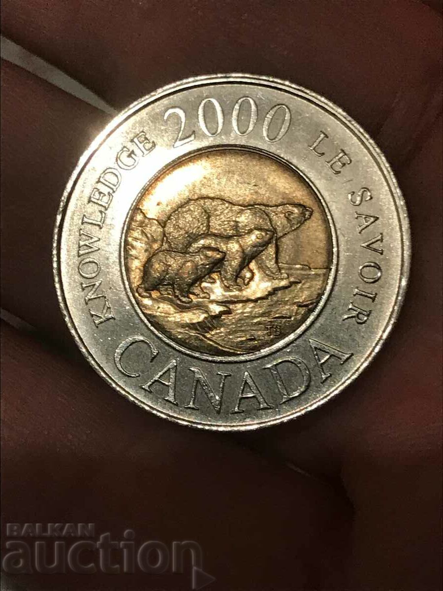 Moneda bimetală de 2 dolari Canada 2000 de cunoștințe Urși polari