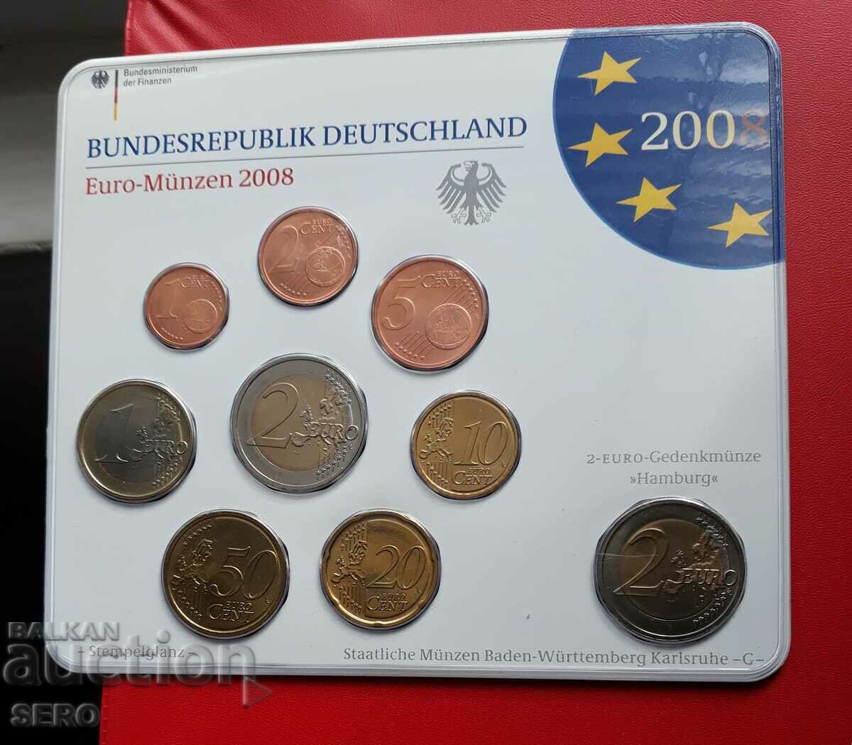 Germania SET 2008 G-Karlsruhe de 9 monede/2x2 euro/