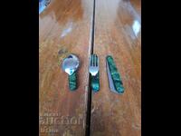 Old folding fork, spoon and knife P. Denev