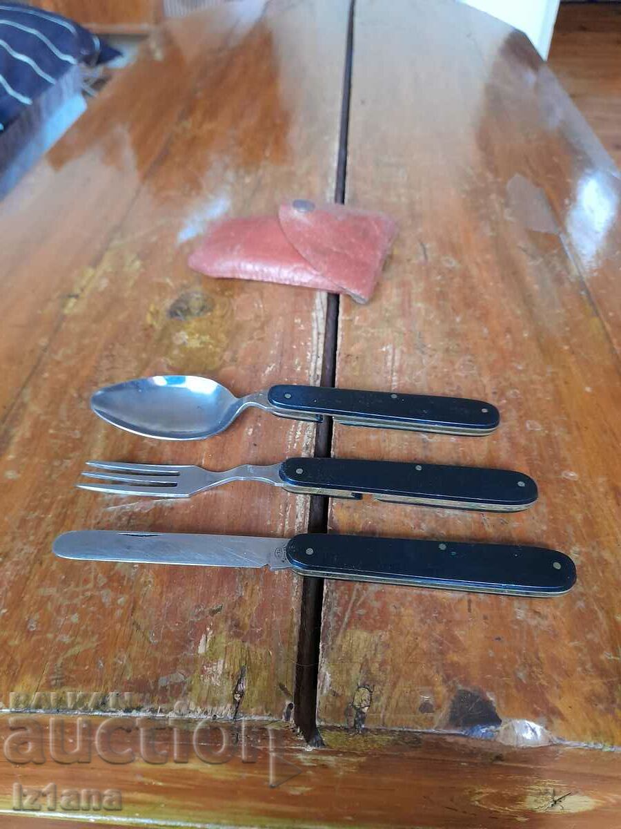 Auction  Old folding fork, spoon and knife Rostfrei