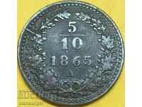 5/10 Kreuzer 1865 half soldo Austria for Italy - RARE