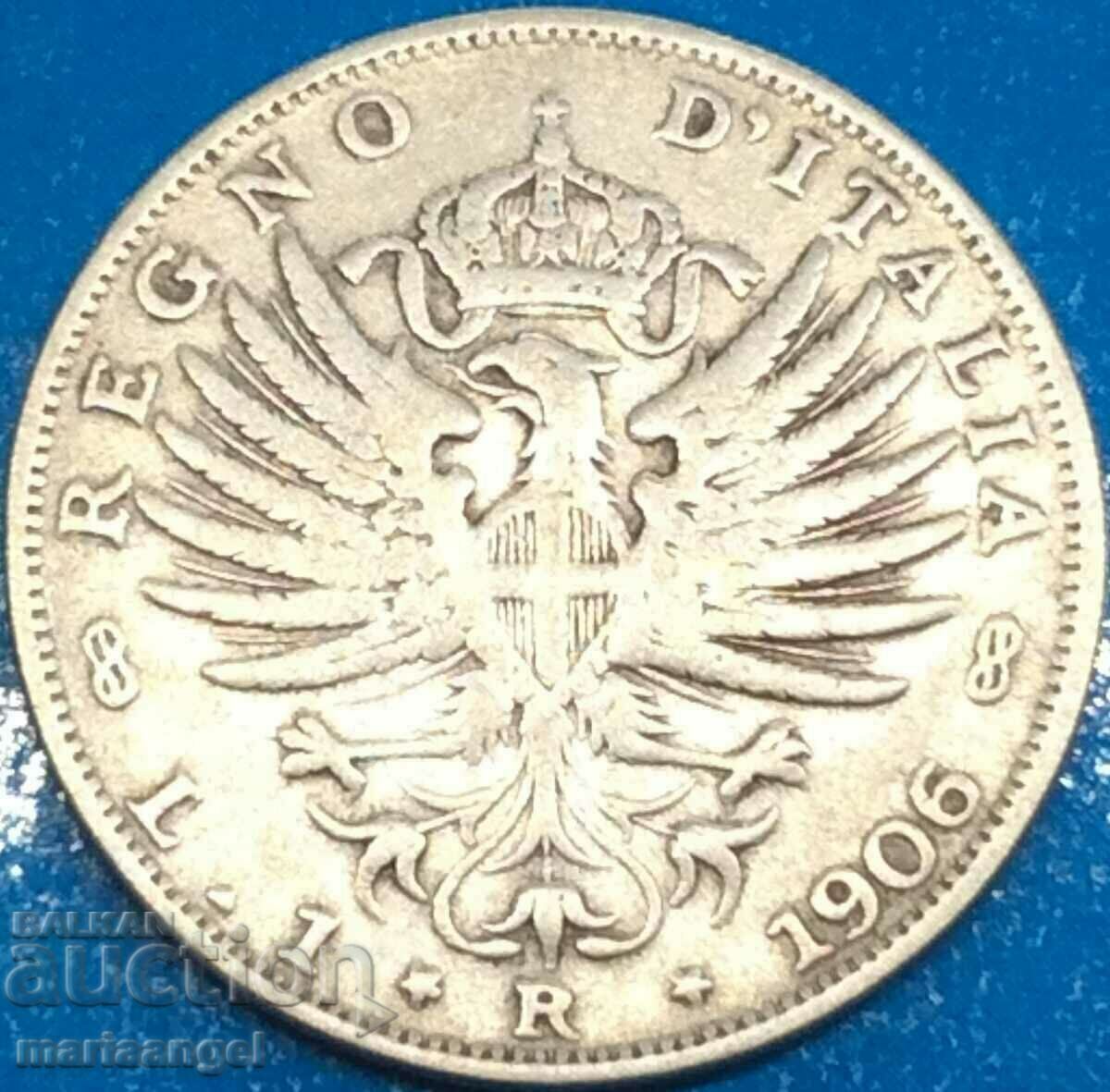 1 lira 1906 Italia Victor Emmanuel argint