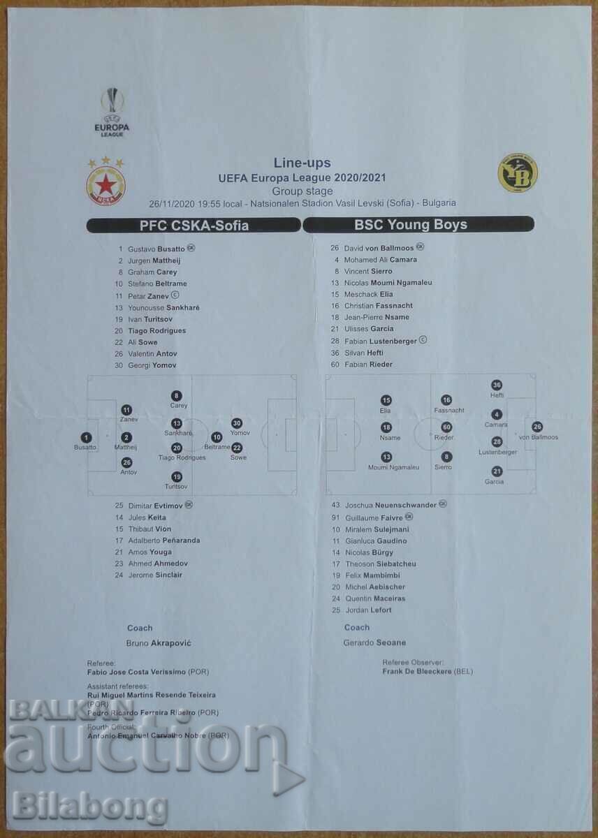 Foaia echipei de fotbal CSKA-Young Boys, Europa League - 2020