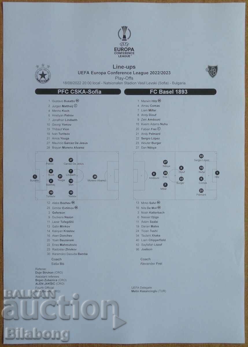 Foaia echipei de fotbal CSKA-Basel, Liga Conferințelor - 2022