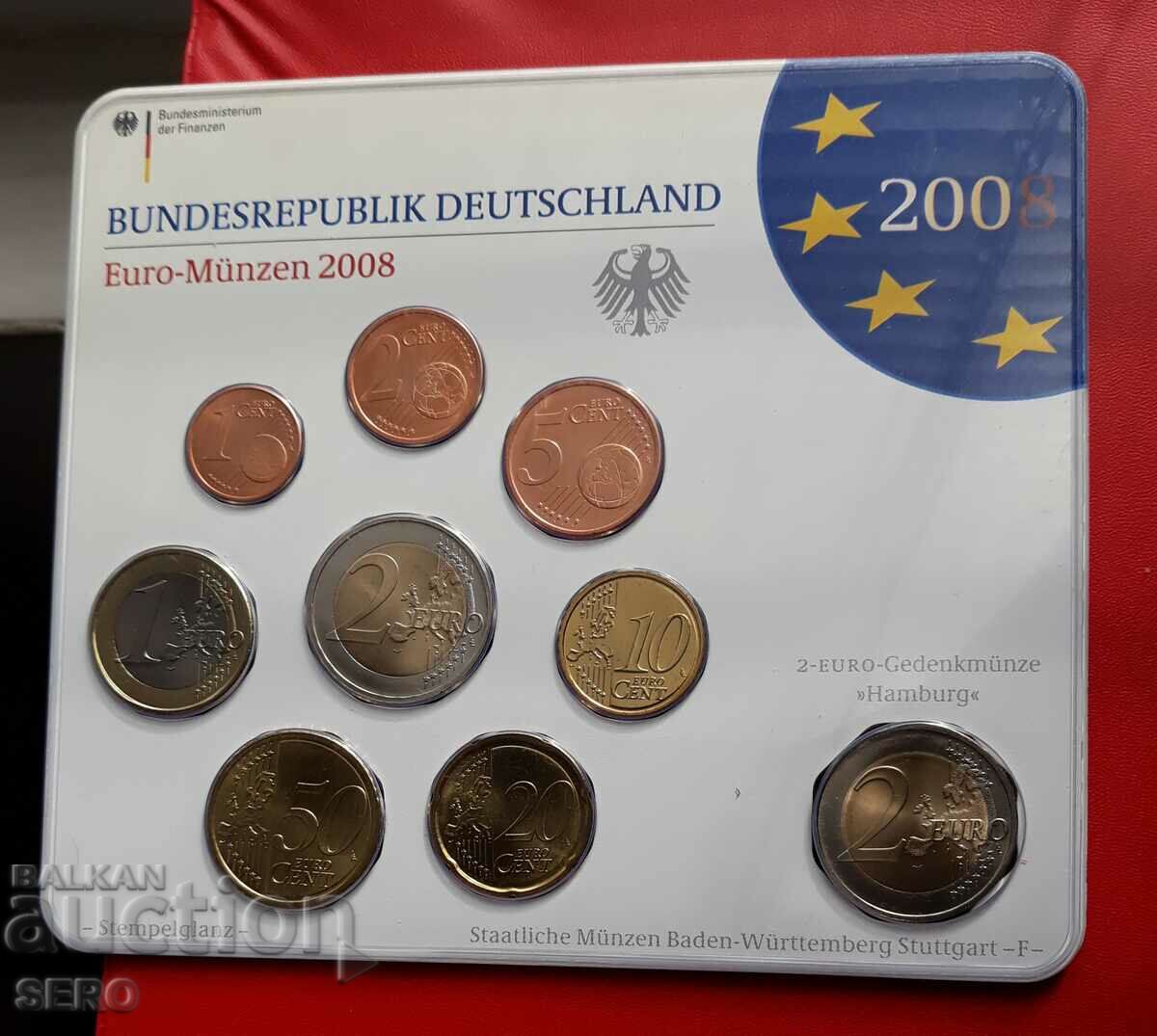 Germany SET 2008 F-Stuttgart of 9 coins/2x2 euro/