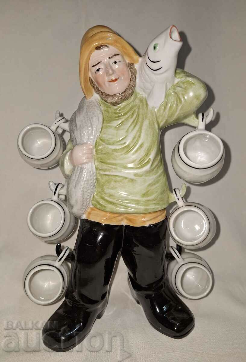 Porcelain jug figure fisherman with cups