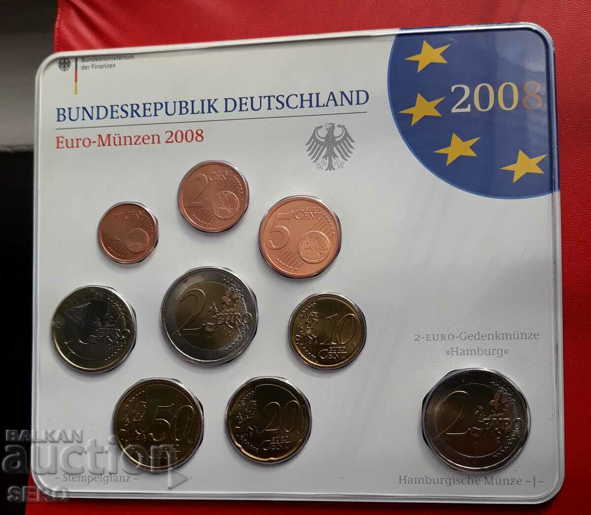 Germania SET 2008 J-Hamburg de 9 monede/2x2 euro/