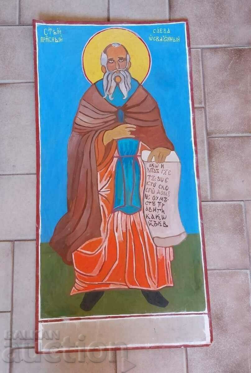 . LARGE PAINTED ICON SAINT SAINT SAVA THICK CARDBOARD . LARGE PAINTED ICON SAINT SAINT SAVA THICK CARDBOARD
