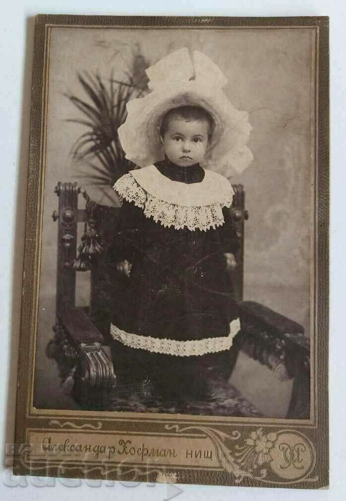 . 1904 COPIL FATA BEBE FOTO FOTO VECHI CARTON FOTO