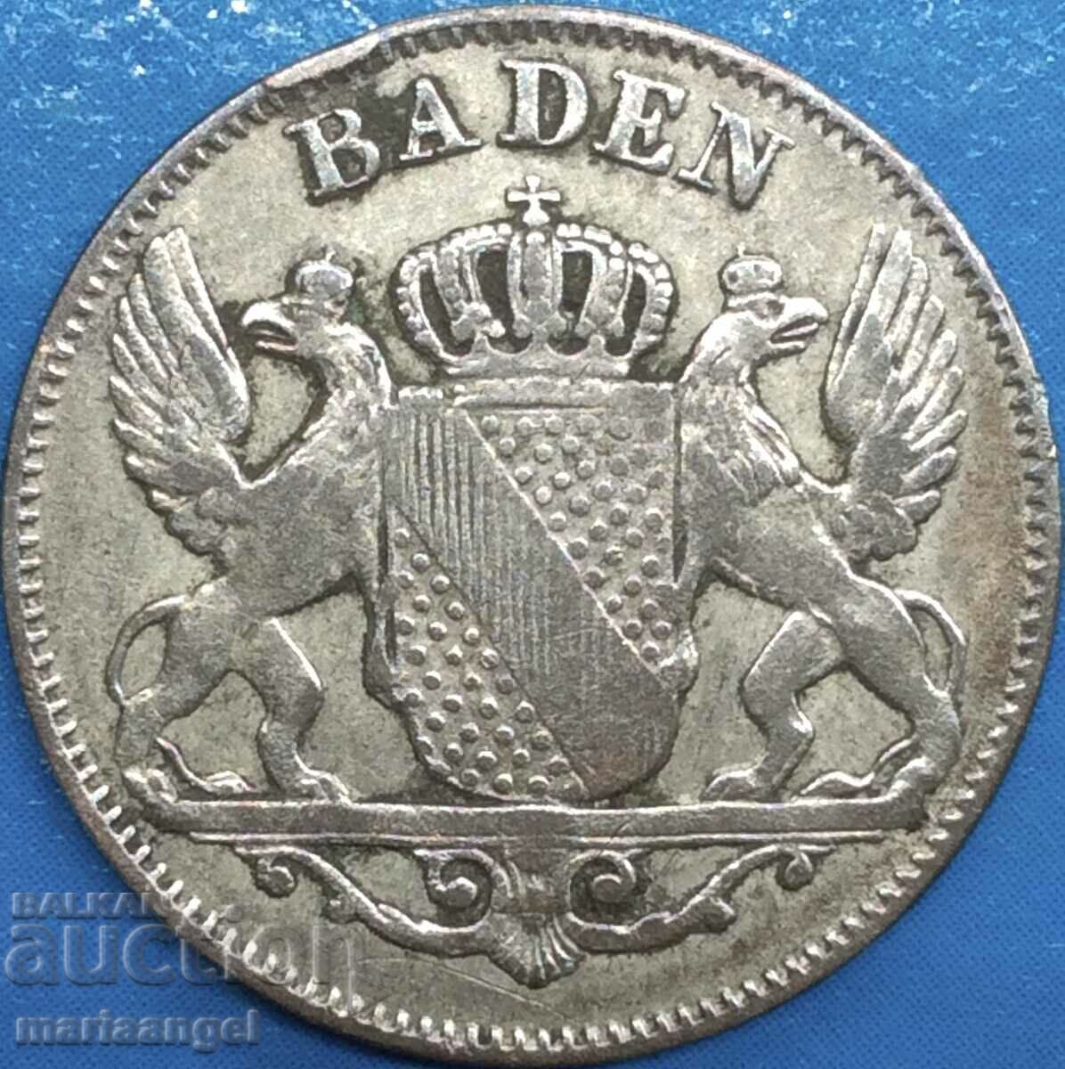 6 Kreuzer 1847 Baden Germany silver - quite rare