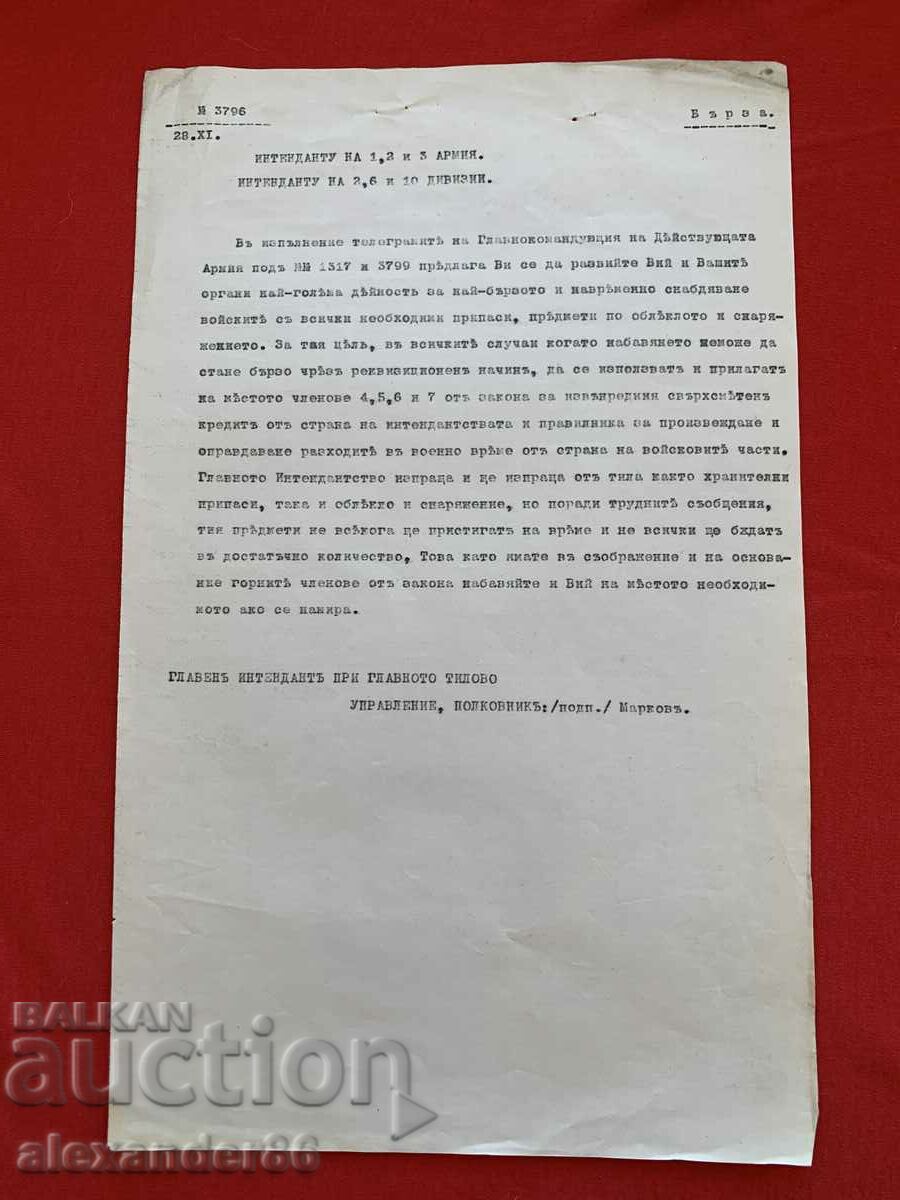 Τηλεγράφημα του τετάρτου 1, 2 και 3 στρατού/2, 6 και 10 τμ. 28.11.15