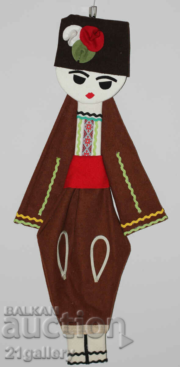 Auction 64 cm. Doll folk costume wool/textile wall decoration Auction 64 cm. Doll folk costume wool/textile wall decoration