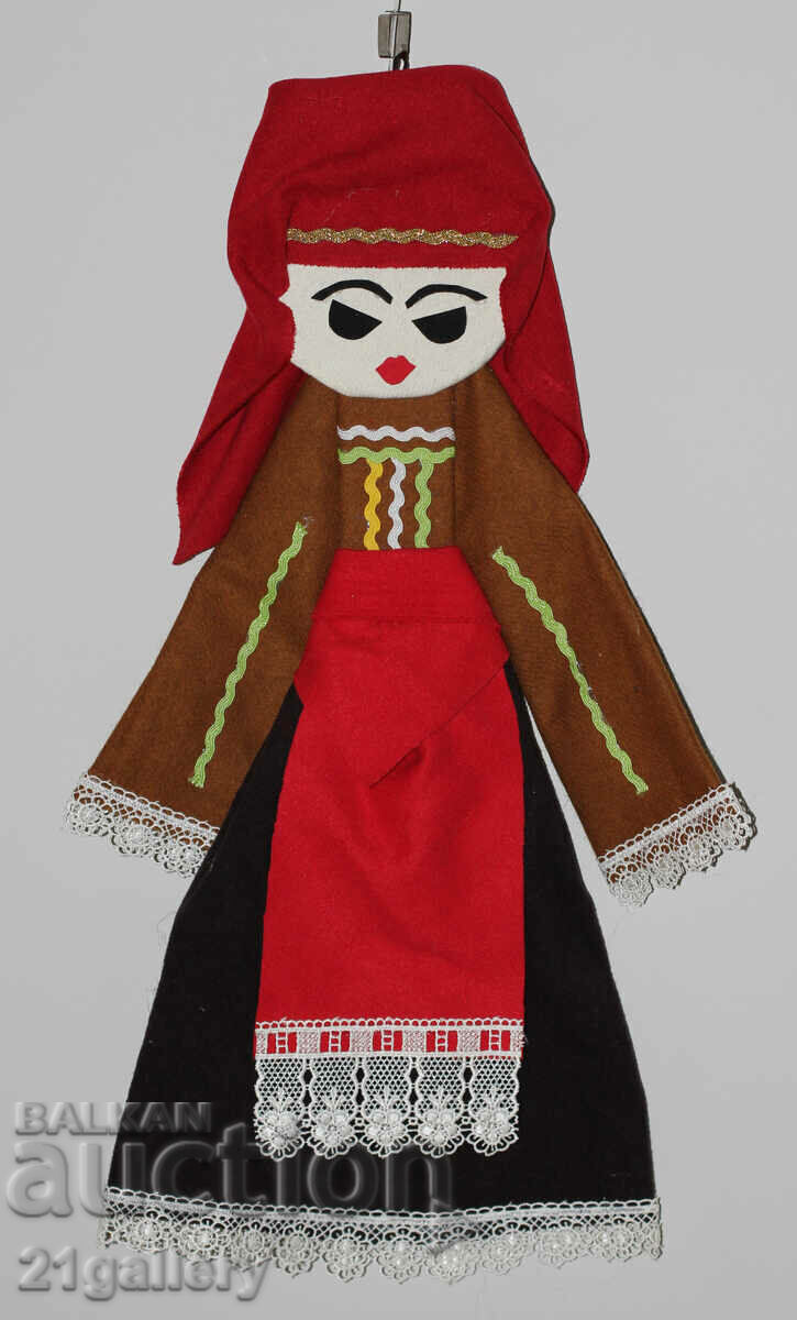 Auction 64 cm. Doll folk costume wool/textile wall decoration Auction 64 cm. Doll folk costume wool/textile wall decoration