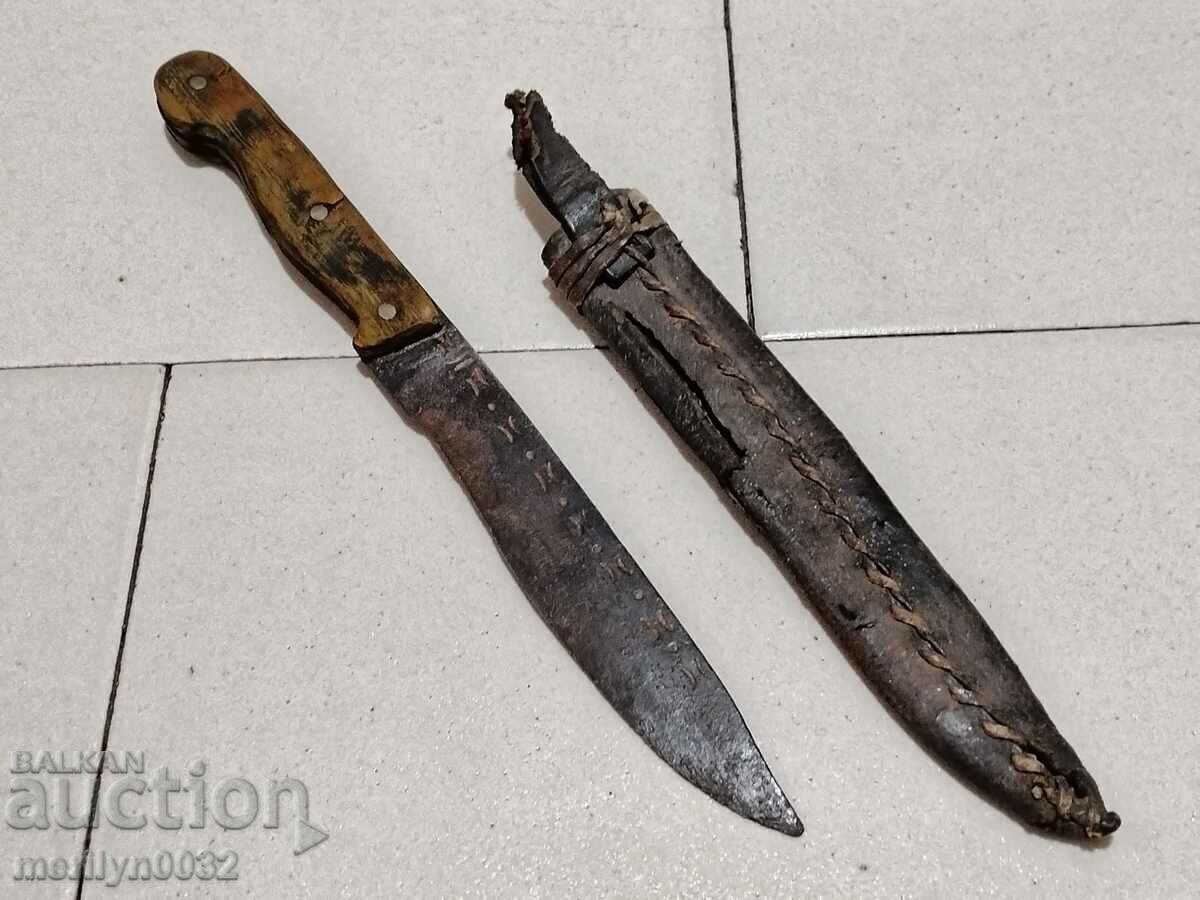 Old butcher's knife with buffalo horn blades