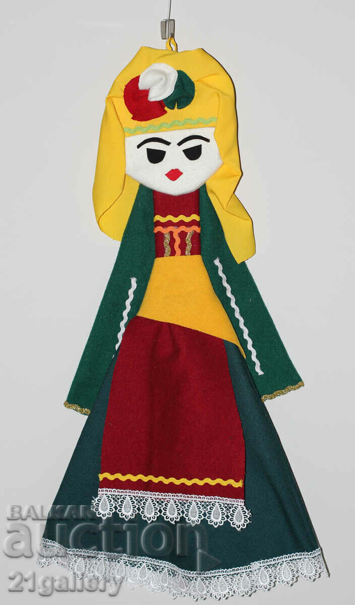 Auction 64 cm. Doll folk costume wool/textile wall decoration Auction 64 cm. Doll folk costume wool/textile wall decoration