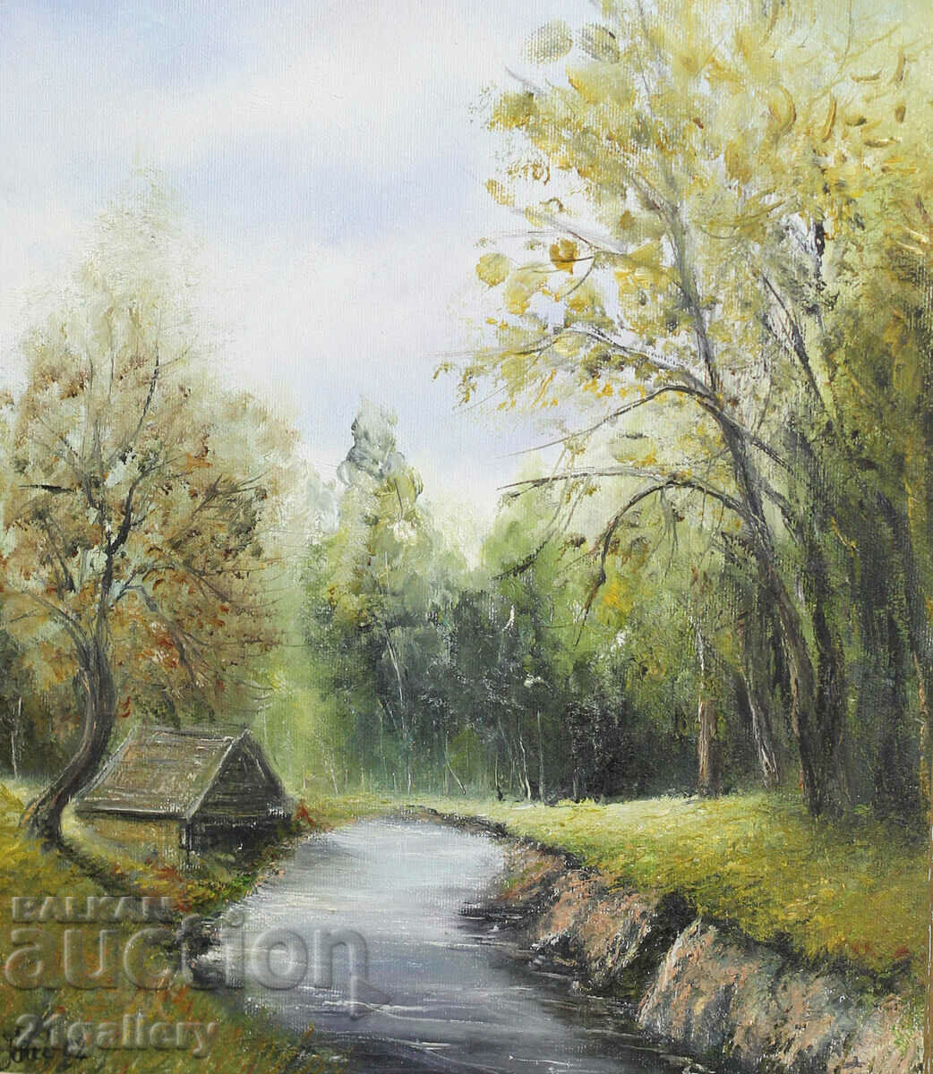 Auction  River landscape, oil paints, 2002.