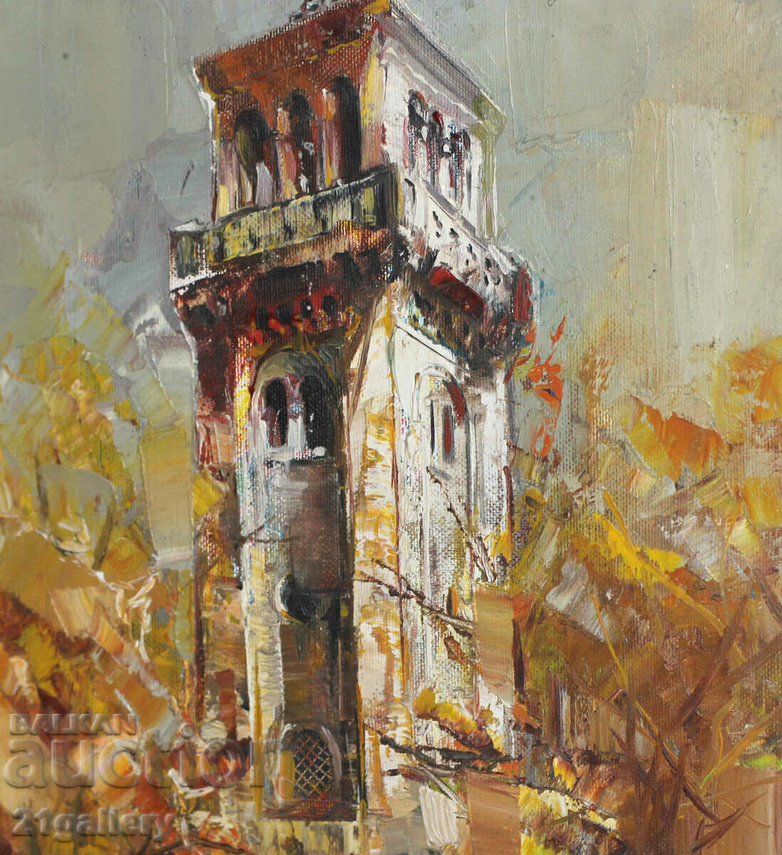 Delivery of Cityscape, oil on canvas, signed