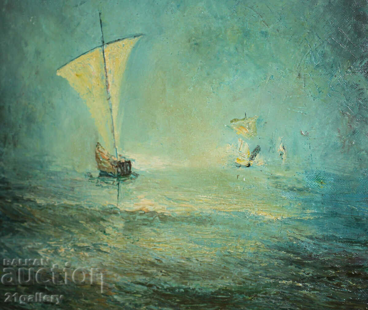 Delivery of Seascape with a ship, oil on canvas, signed