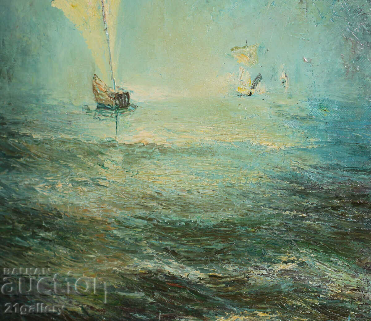 Seascape with a ship, oil on canvas, signed - 5