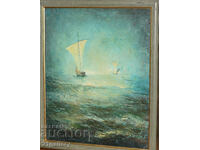 Seascape with a ship, oil on canvas, signed