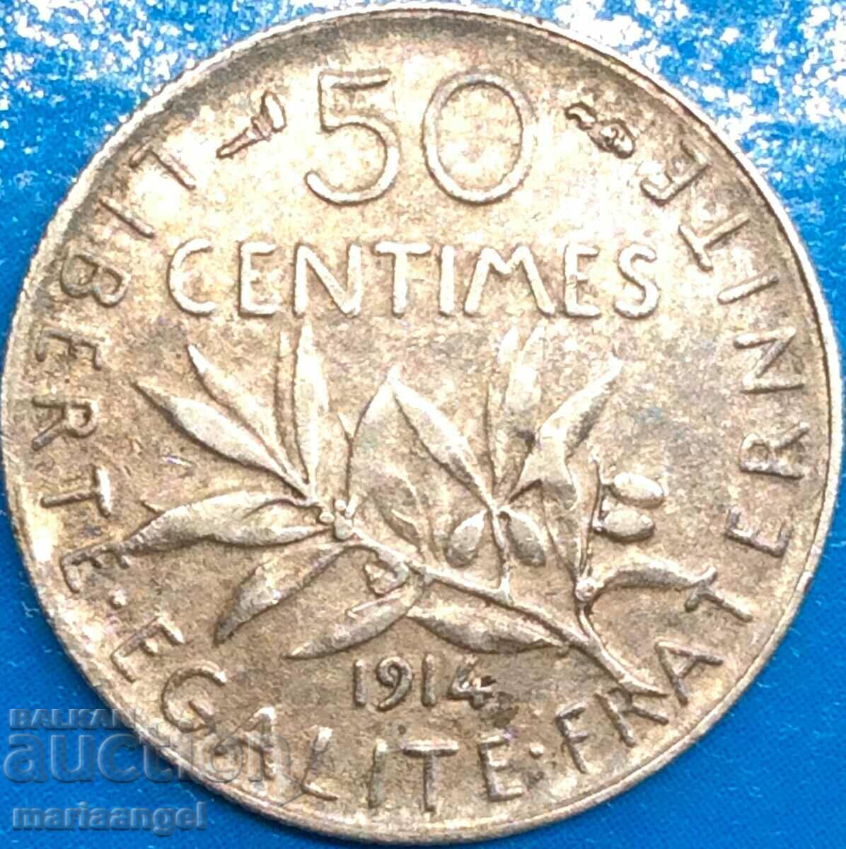 50 centimes 1914 France silver Patina - rare year