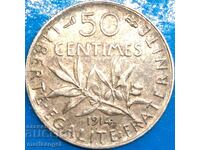 50 centimes 1914 France silver Patina - rare year