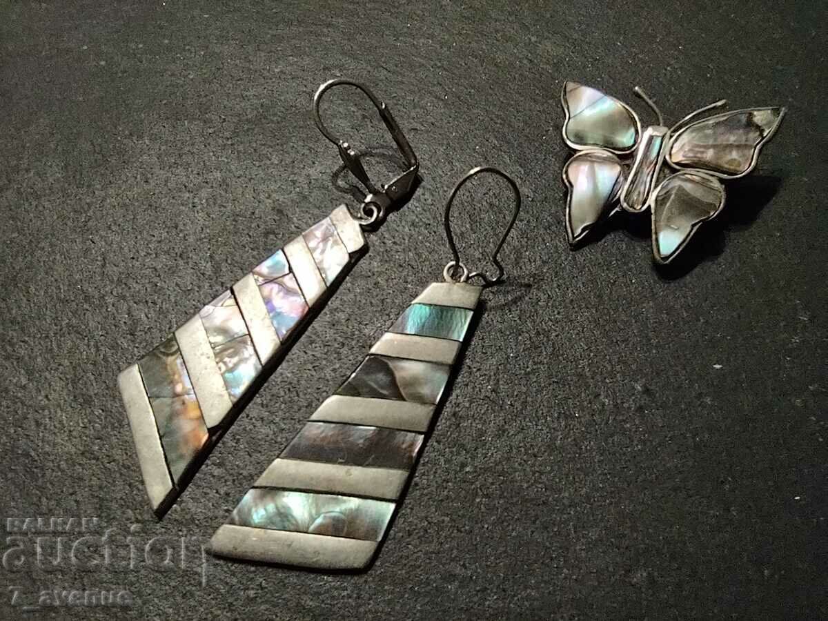 Auction  Earrings, large ocean mother-of-pearl, Mexico, stamped 11/26/24
