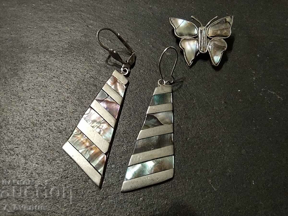 Earrings, large ocean mother-of-pearl, Mexico, stamped 11/26/24 - 5