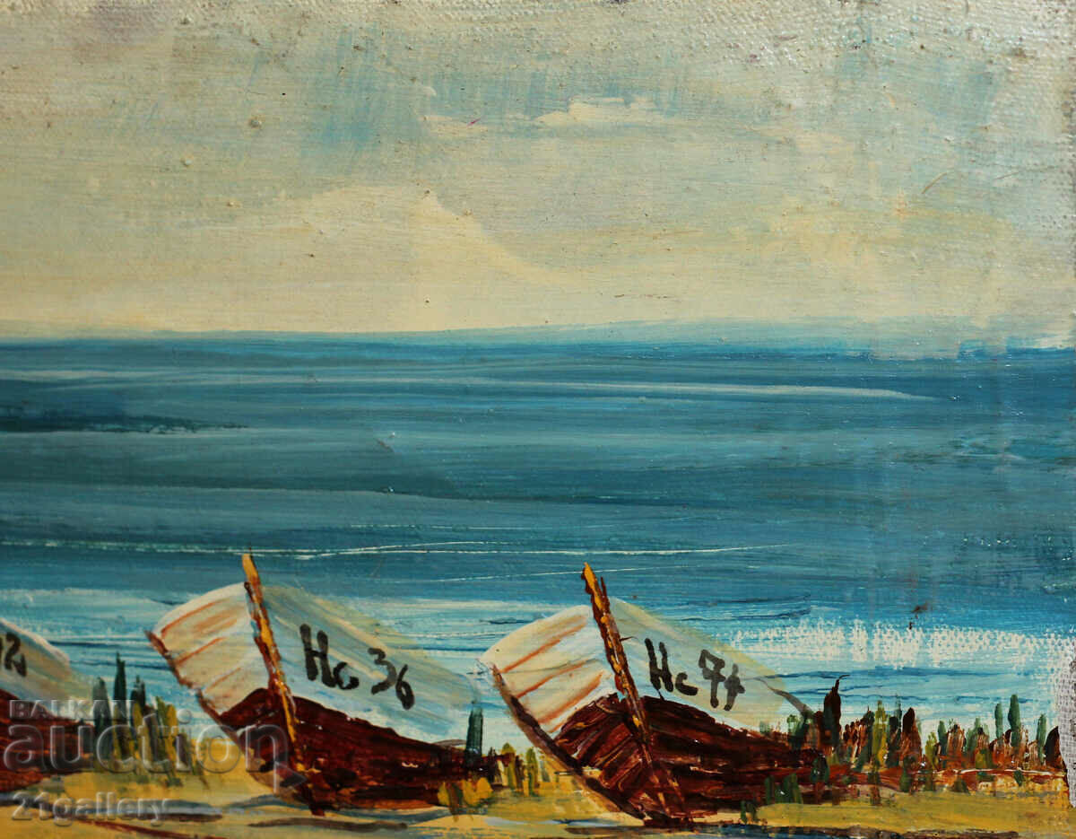 Auction  Borislav Tsanov - seascape with fishing boats, oil paints