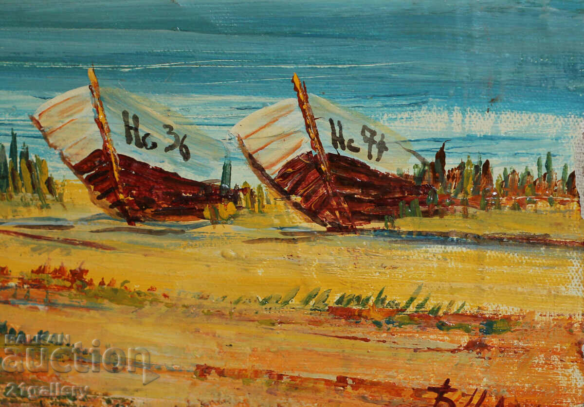 Borislav Tsanov - seascape with fishing boats, oil paints - 5
