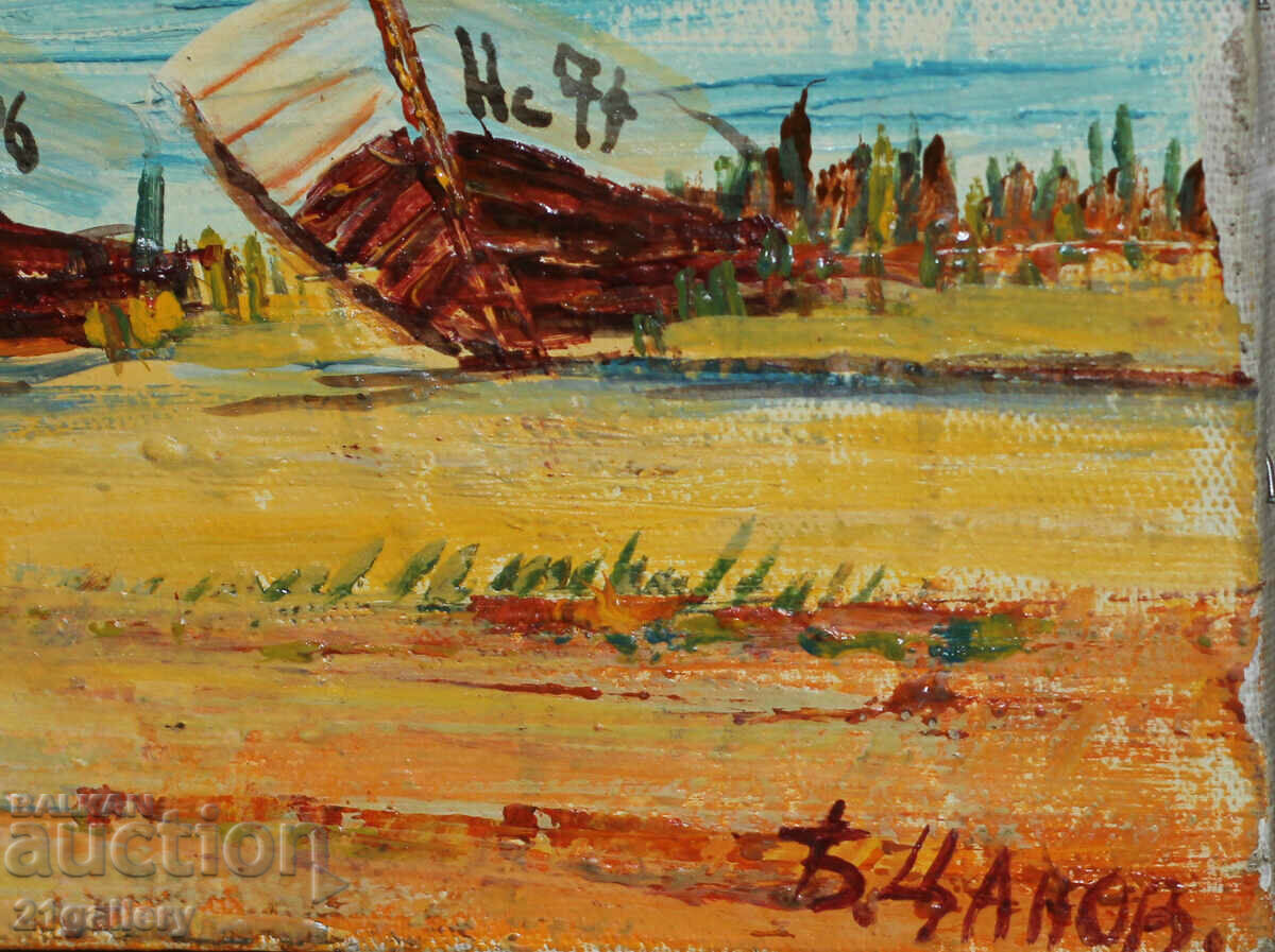 Borislav Tsanov - seascape with fishing boats, oil paints - 6