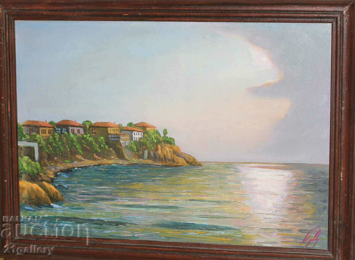 Stoyan Drazhev - seascape, bay, oil paints, signed Stoyan Drazhev - seascape, bay, oil paints, signed