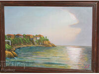 Stoyan Drazhev - seascape, bay, oil paints, signed