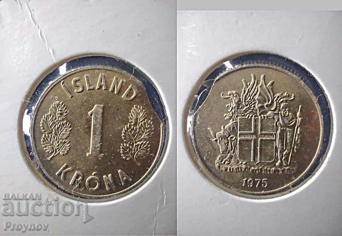 MINT ERROR 1 крона ― Исландия ― 1975 г.