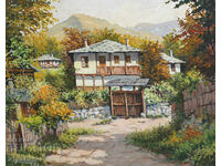 Rural landscape, houses, oil paints, signed 2002.