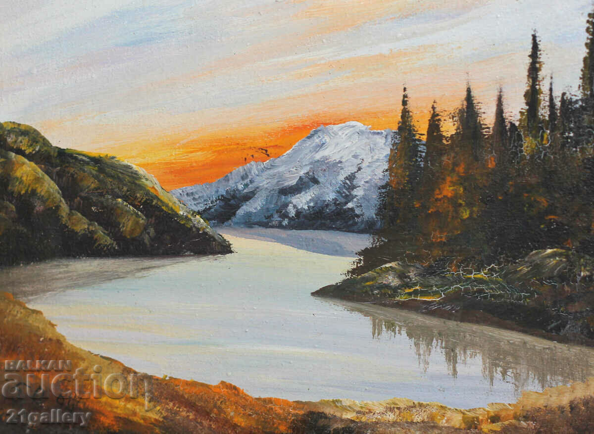 Delivery of Lake landscape, oil paints, signed 1994. Delivery of Lake landscape, oil paints, signed 1994.