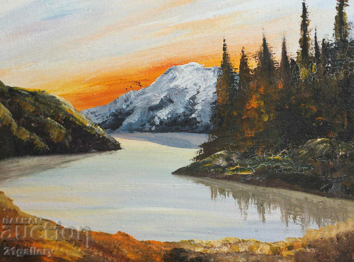 Lake landscape, oil paints, signed 1994. - 6 Lake landscape, oil paints, signed 1994. - 6