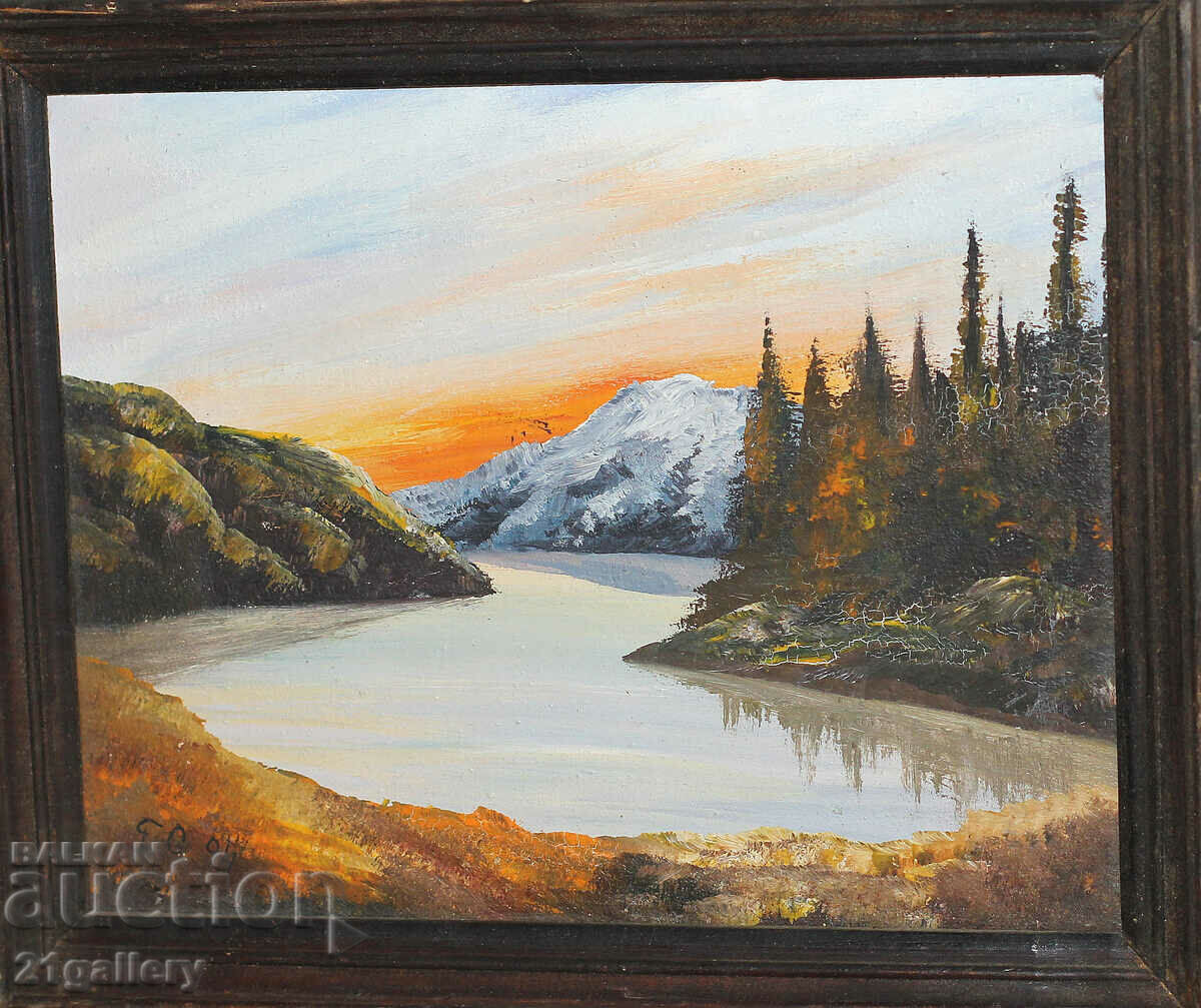 Lake landscape, oil paints, signed 1994.