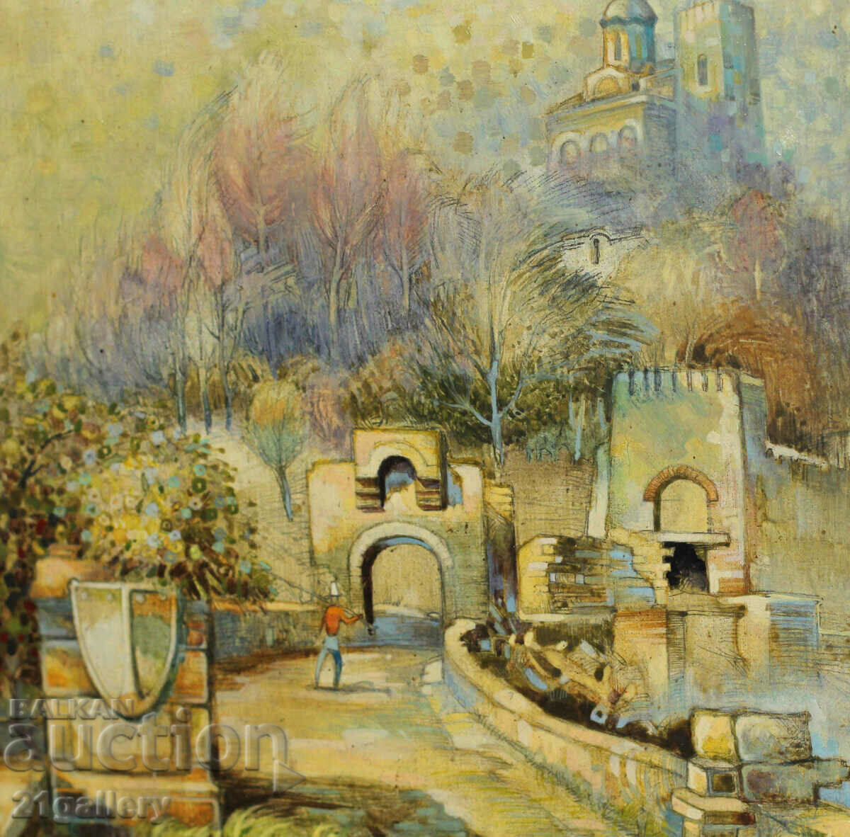 Auction Landscape Veliko Tarnovo "Tsarevets", oil paints Auction Landscape Veliko Tarnovo "Tsarevets", oil paints