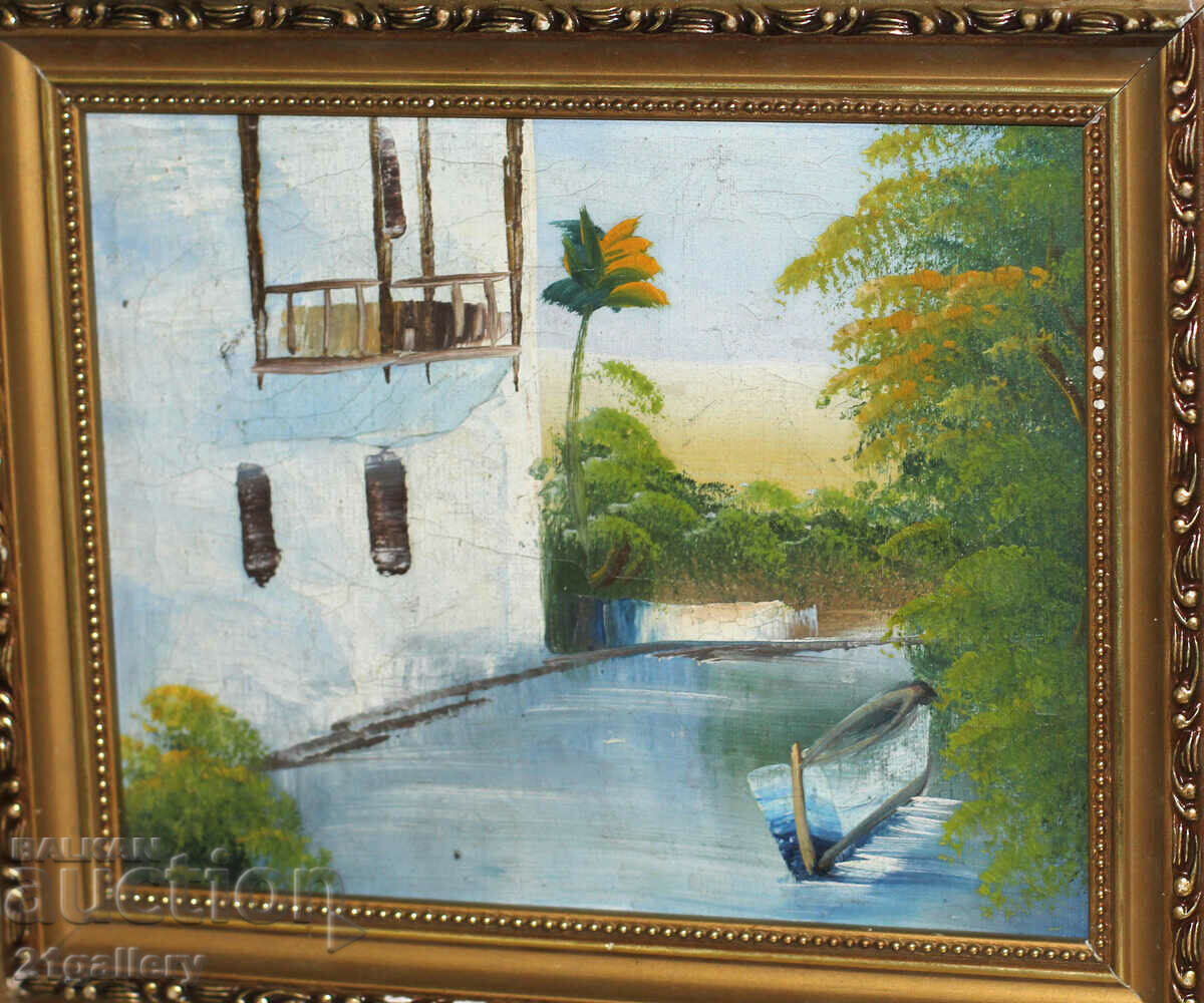 Landscape with a boat, oil paints with price 120.00 BGN | € 61.36 Landscape with a boat, oil paints with price 120.00 BGN | € 61.36